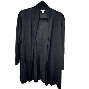 J.Jill Womens Solid Black Open Front Linen Blend Cardigan Sweater Size Large